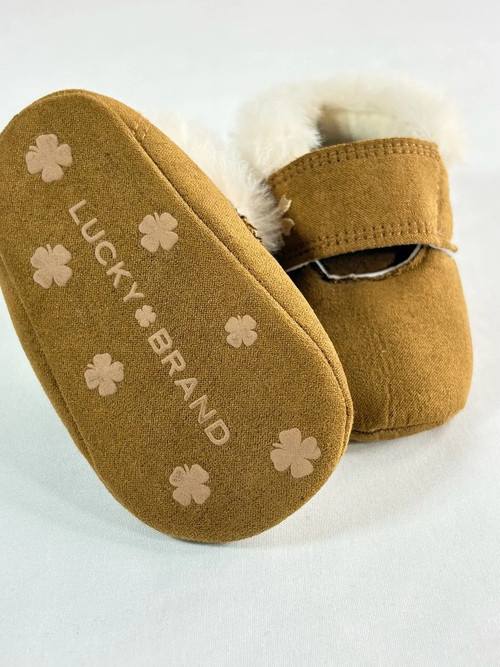 Lucky Brand Brown Faux-Suede Baby Walker Shoes with Cream Shearling